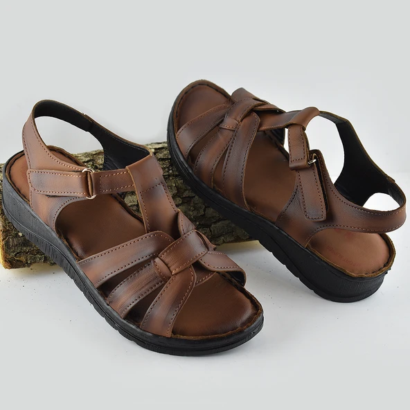 8150 TAM ORTOPEDİK Hakiki Deri Kadın Sandalet Deri Sandalet İvazn - 8