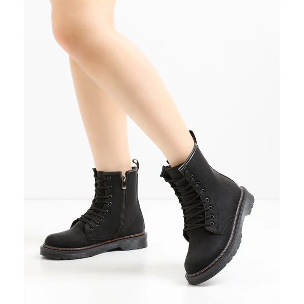 226 Günlük Bağcıklı Fermuarlı Kadın Bot Ayakkabı Postal