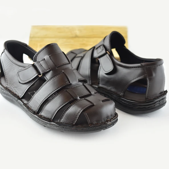 Ayakkabiburada 033 Topuk Jelli Hakiki Deri Erkek Sandalet Ayakkabı - 5