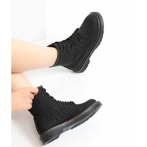 226 Günlük Bağcıklı Fermuarlı Kadın Bot Ayakkabı Postal - 2