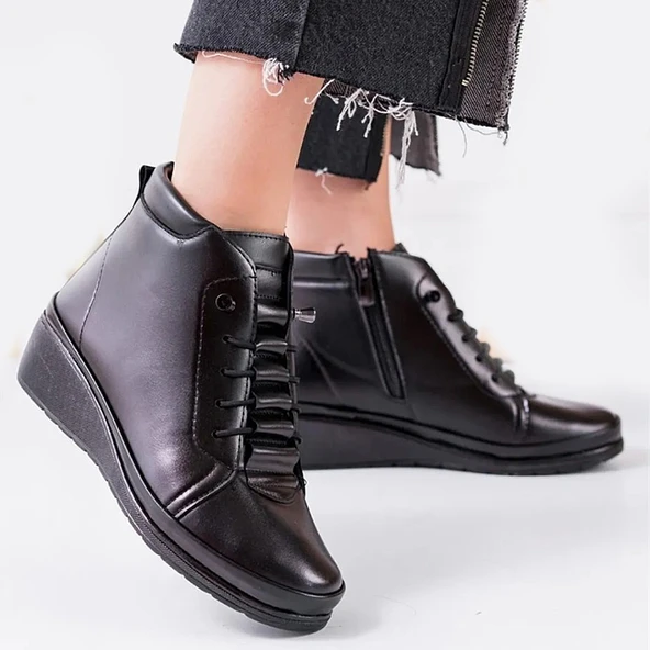 140 Ortopedik Taban Cırtlı Siyah Anne Botu Kadın Bot Postal Çizme - 2