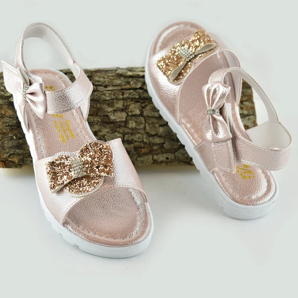 607e Ortopedik Taban Kız Çocuk Sandalet Terlik Düğün Abiye Gündelik Varkan - 10