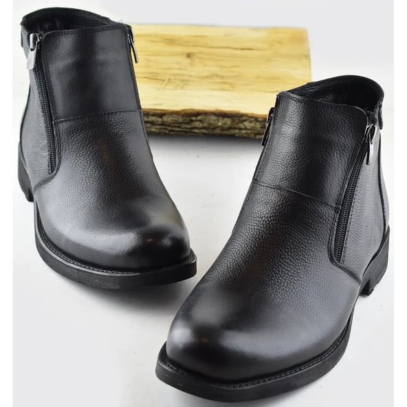 TAB3406 İçi Kürklü Hakiki Deri Erkek Bot Ayakkabı Ortopedik Taban Fermuarlı Deri Bot - 2