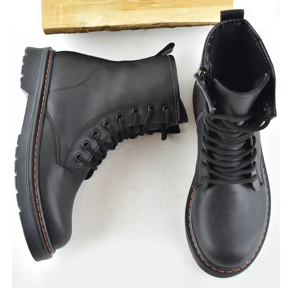 733 Günlük Bağcıklı Fermuarlı Kadın Bot Ayakkabı Postal Çizme Bayan Bot - 5