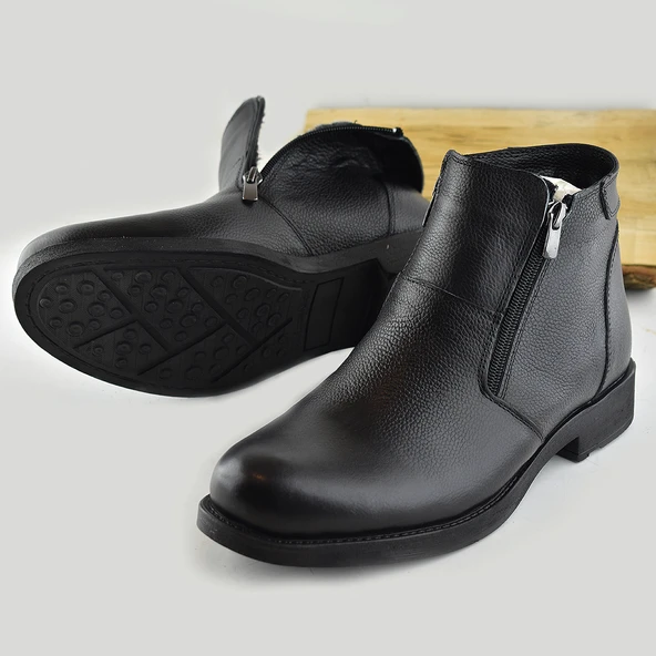 TAB3406 İçi Kürklü Hakiki Deri Erkek Bot Ayakkabı Ortopedik Taban Fermuarlı Deri Bot - 3