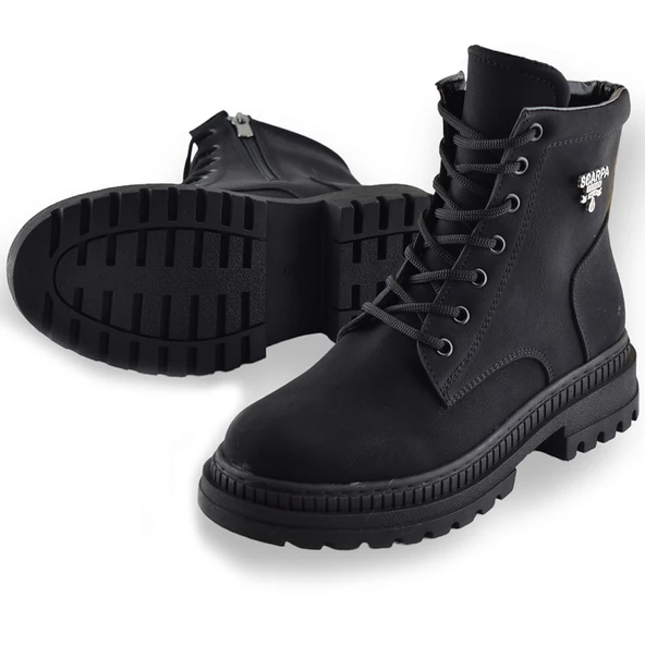 633 Günlük Bağcıklı Fermuarlı Kadın Bot Ayakkabı Postal Çizme - 3