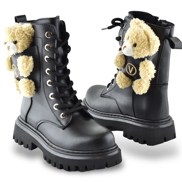 278 Ortopedik Bağcıklı Fermuarlı Kız Çocuk Bot Ayakkabı Ayıcıklı Kürklü Çocuk Bot - 2