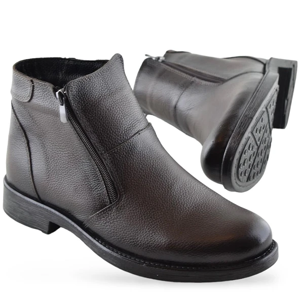 TAB3406 İçi Kürklü Hakiki Deri Erkek Bot Ayakkabı Ortopedik Taban Fermuarlı Deri Bot - 9
