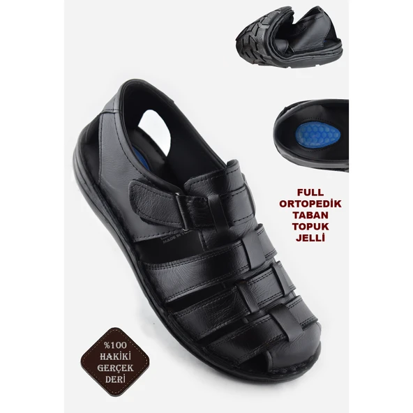 Ayakkabiburada 033 Topuk Jelli Hakiki Deri Erkek Sandalet Ayakkabı - 6