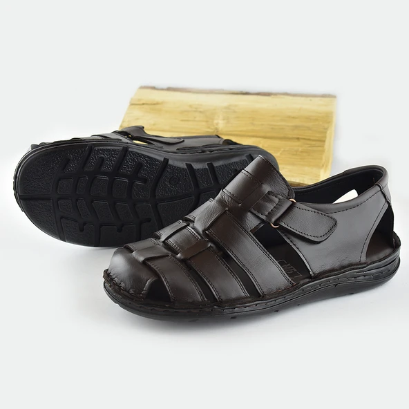 Ayakkabiburada 033 Topuk Jelli Hakiki Deri Erkek Sandalet Ayakkabı - 3