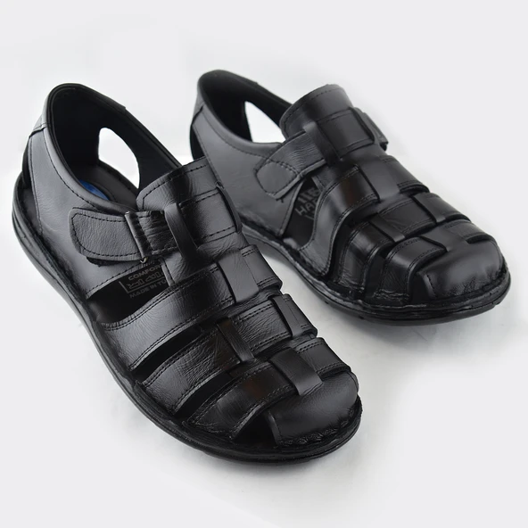 Ayakkabiburada 033 Topuk Jelli Hakiki Deri Erkek Sandalet Ayakkabı - 7