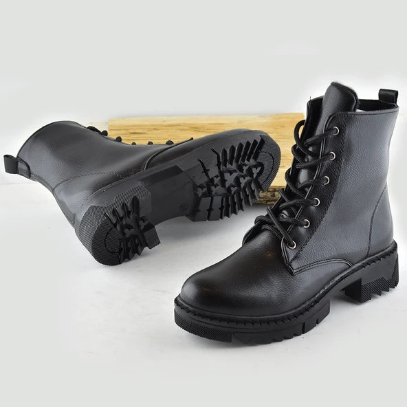 785 Günlük Bağcıklı Fermuarlı Siyah Kadın Bot Ayakkabı Kışlık Bayan Bot - 5