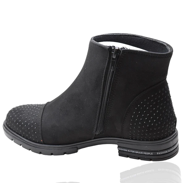 444 Günlük Fermuarlı Kadın Bot Ayakkabı Siyah Postal Nubuk SüetEnesse - 4