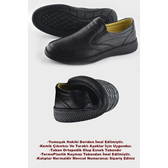 7575 Ortopedik Taban Siyah Hakiki Deri Erkek Ayakkabı Mevsimlik - 3