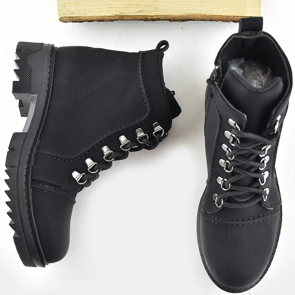 786 Günlük Bağcıklı Fermuarlı Siyah Kadın Bot Ayakkabı Kışlık Bayan Bot - 3