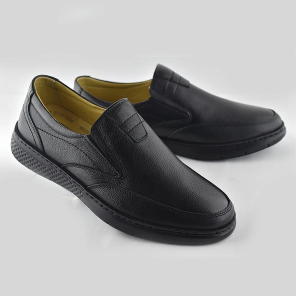 7575 Ortopedik Taban Siyah Hakiki Deri Erkek Ayakkabı Mevsimlik - 2