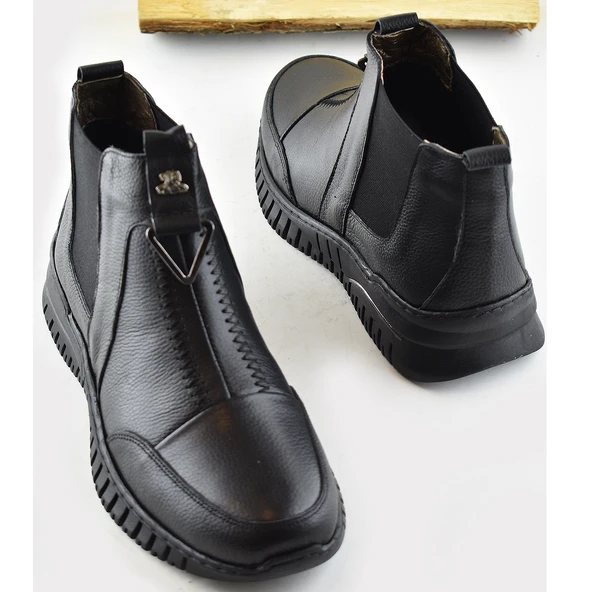 1833 Tam Ortopedik Siyah Hakiki Deri Kadın Bot Ayakkabı Anne Kışlık Deri Bot - 5