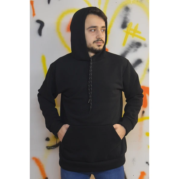 090 Kadın Erkek Polar Kapuşonlu Erkek Polar Kadın Polar Soğuk Geçirmez Oversize 3 İplik Rahat Kalıp - 5
