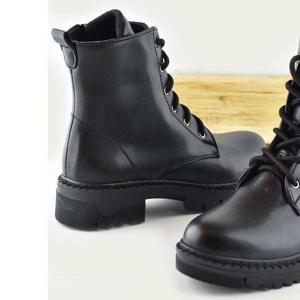 785 Günlük Bağcıklı Fermuarlı Siyah Kadın Bot Ayakkabı Kışlık Bayan Bot - 4