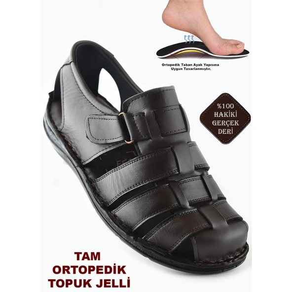 Ayakkabiburada 033 Topuk Jelli Hakiki Deri Erkek Sandalet Ayakkabı