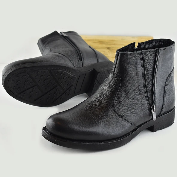 3405 İçi Kürklü Hakiki Deri Erkek Bot Ayakkabı Ortopedik Taban Fermuarlı Deri Bot - 4