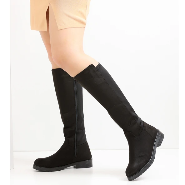 332 Siyah Günlük Fermuarlı Kadın Çizme Bot Ayakkabı Witty Çizme Postal - 5