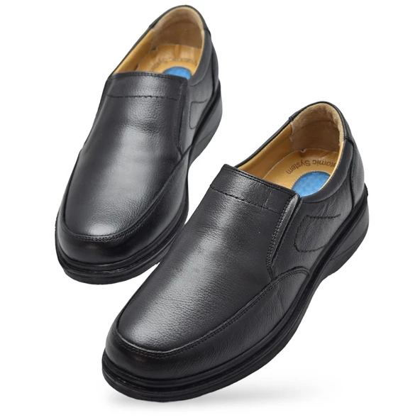 7878 Ortopedik Taban Siyah Hakiki Deri Erkek Ayakkabı Mevsimlik - Resim 2