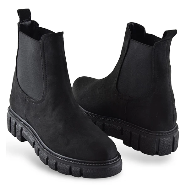 8240 Günlük Lastikli Nubuk Siyah Kadın Bot Ayakkabı Günlük Bayan Bot - 2