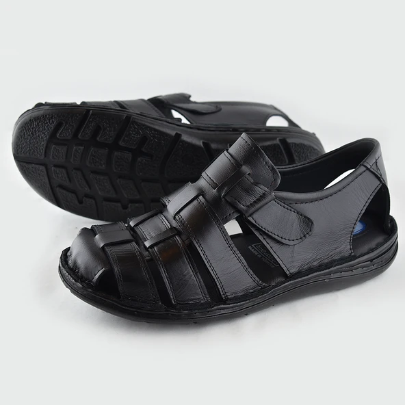 Ayakkabiburada 033 Topuk Jelli Hakiki Deri Erkek Sandalet Ayakkabı - 8