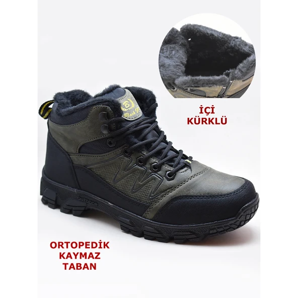 579 Ortopedik Kaymaz Taban İçi Kürklü Kışlık Erkek Bot Ayakkabı Blacksea - 5