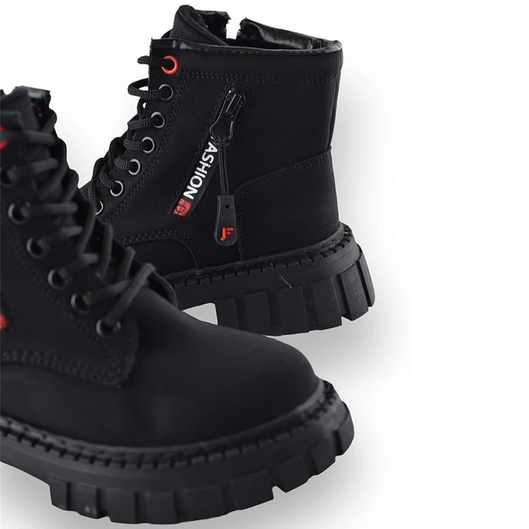 233 Günlük Bağcıklı Fermuarlı Kız Çocuk Bot Ayakkabı Postal Çizme - 4