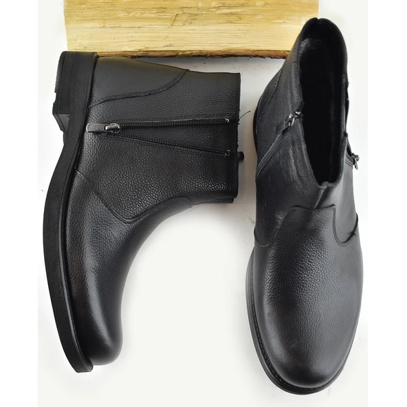 3405 İçi Kürklü Hakiki Deri Erkek Bot Ayakkabı Ortopedik Taban Fermuarlı Deri Bot - 3