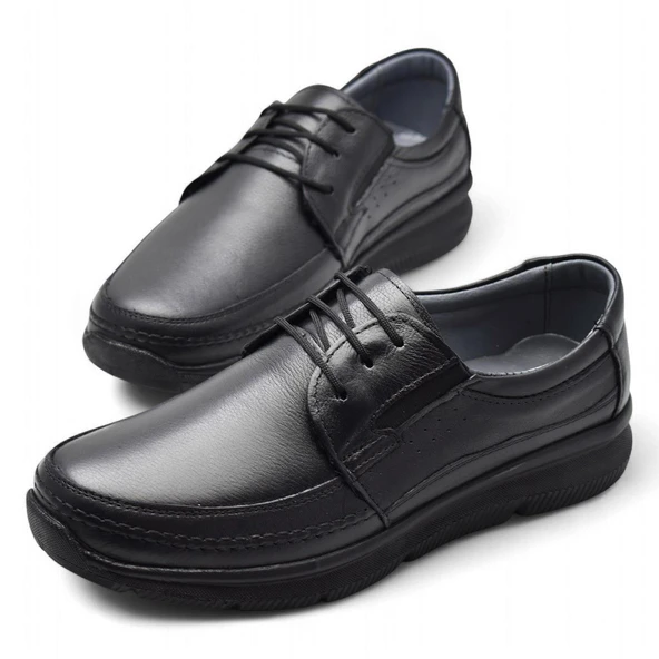 5884 Ortopedik Taban Siyah Hakiki Deri Erkek Ayakkabı Mevsimlik - Resim 11