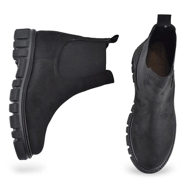 8240 Günlük Lastikli Nubuk Siyah Kadın Bot Ayakkabı Günlük Bayan Bot - 3