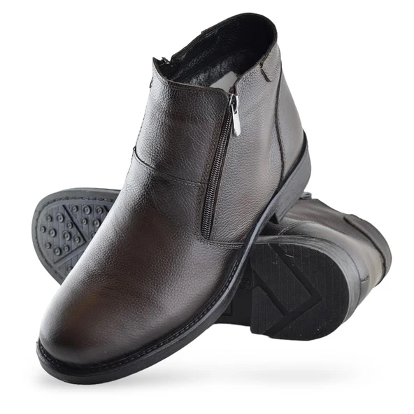 TAB3406 İçi Kürklü Hakiki Deri Erkek Bot Ayakkabı Ortopedik Taban Fermuarlı Deri Bot - 8