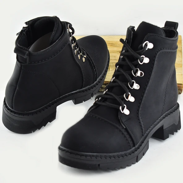 786 Günlük Bağcıklı Fermuarlı Siyah Kadın Bot Ayakkabı Kışlık Bayan Bot - 2