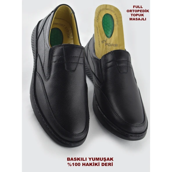 7575 Ortopedik Taban Siyah Hakiki Deri Erkek Ayakkabı Mevsimlik