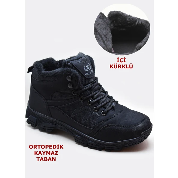 579 Ortopedik Kaymaz Taban İçi Kürklü Kışlık Erkek Bot Ayakkabı Blacksea - 9