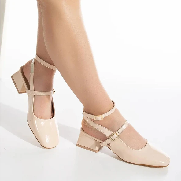 0310 Çift Bağlamalı 4 cm Kadın Topuklu Ayakkabı Düğün Nişan Abiye - 3