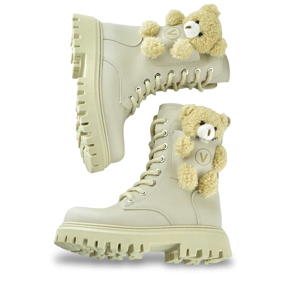 278 Ortopedik Bağcıklı Fermuarlı Kız Çocuk Bot Ayakkabı Ayıcıklı Kürklü Çocuk Bot - 10