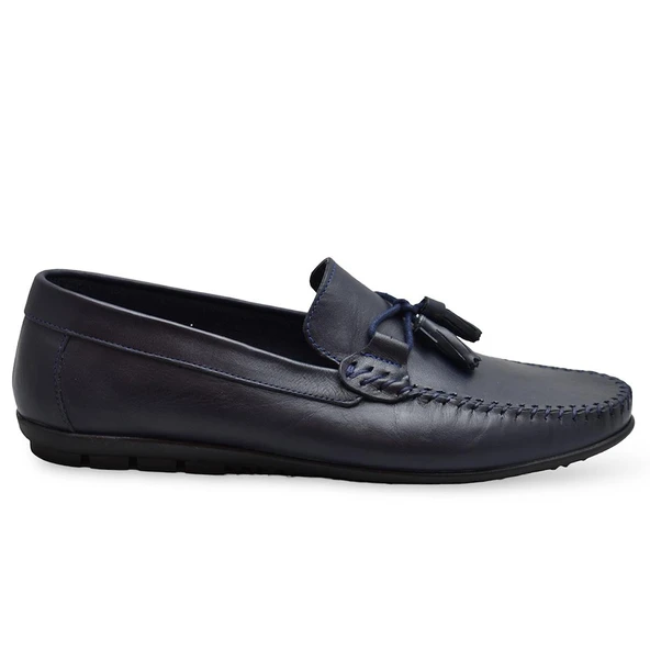 3287 Esnek Rahat Taban Lacivert Hakiki Deri Erkek Ayakkabı Yazlık Casual Laofer Erkek Ayakkabı - Resim 2