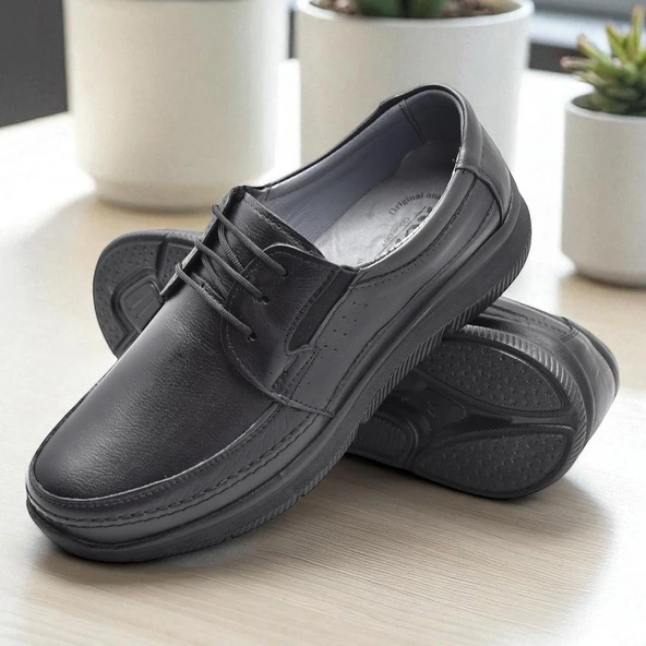 5884 Ortopedik Taban Siyah Hakiki Deri Erkek Ayakkabı Mevsimlik - Resim 12