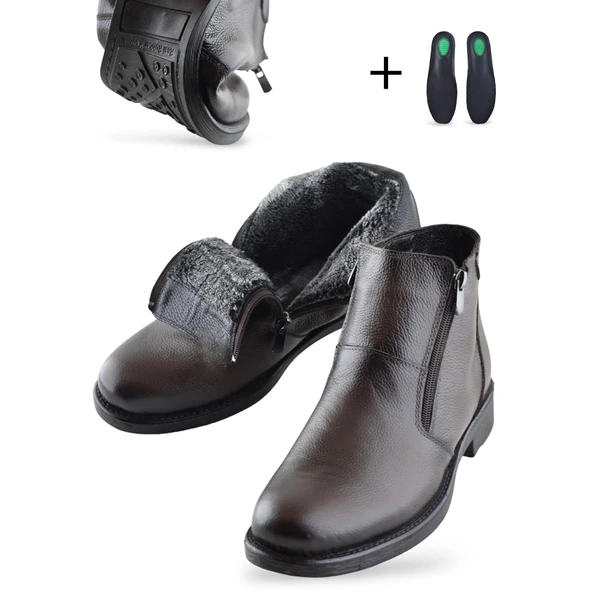 TAB3406 İçi Kürklü Hakiki Deri Erkek Bot Ayakkabı Ortopedik Taban Fermuarlı Deri Bot - 6