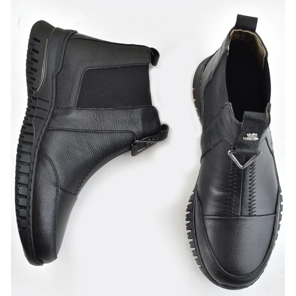 1833 Tam Ortopedik Siyah Hakiki Deri Kadın Bot Ayakkabı Anne Kışlık Deri Bot - 4