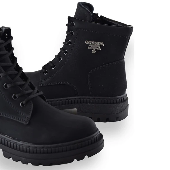 633 Günlük Bağcıklı Fermuarlı Kadın Bot Ayakkabı Postal Çizme - 5