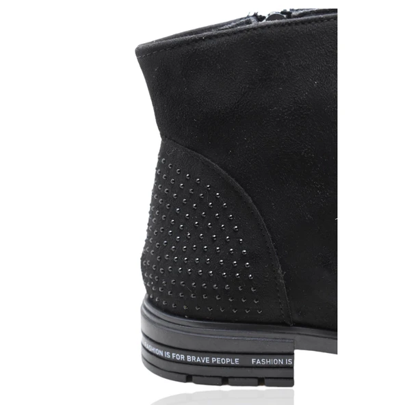 444 Günlük Fermuarlı Kadın Bot Ayakkabı Siyah Postal Nubuk SüetEnesse - 6