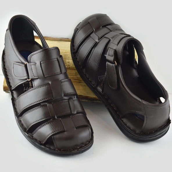 Ayakkabiburada 033 Topuk Jelli Hakiki Deri Erkek Sandalet Ayakkabı - 2