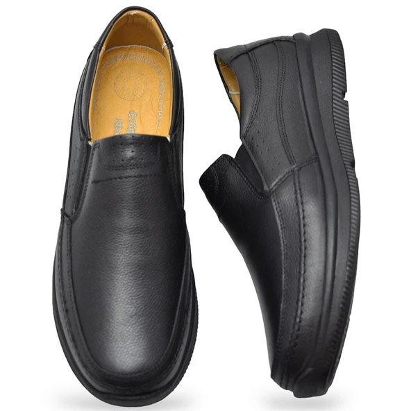 5884 Ortopedik Taban Siyah Hakiki Deri Erkek Ayakkabı Mevsimlik - Resim 3