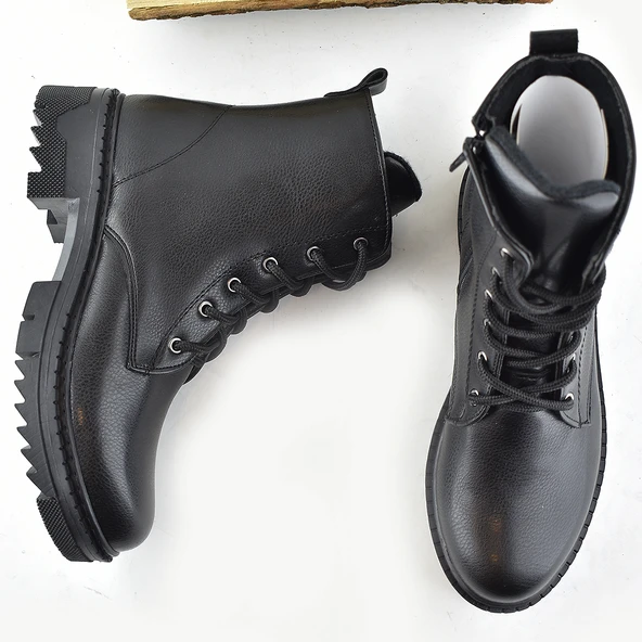 785 Günlük Bağcıklı Fermuarlı Siyah Kadın Bot Ayakkabı Kışlık Bayan Bot - 3