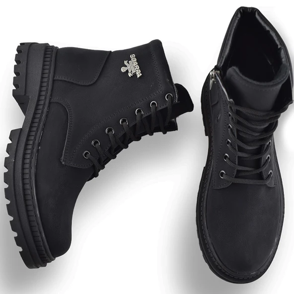 633 Günlük Bağcıklı Fermuarlı Kadın Bot Ayakkabı Postal Çizme - 4